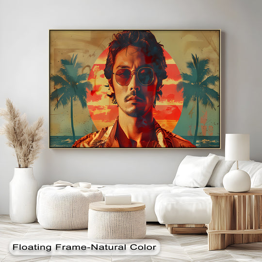 Gradient colors transition smoothly across this tropical canvas art prints portrait, showcasing a retro sunset backdrop and a modern vibe in stylish home decor.