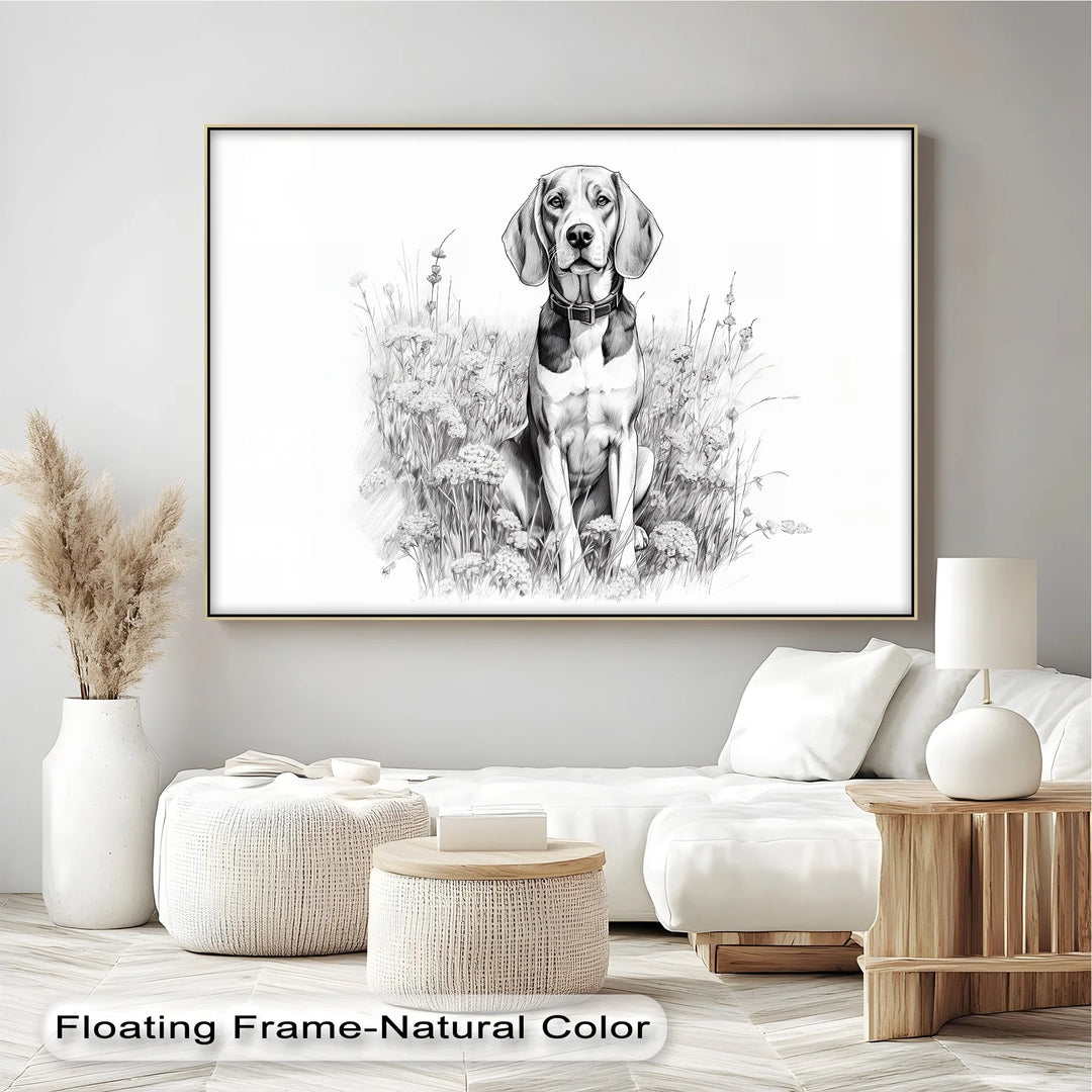 Hound Dog Among Wildflowers Pencil Drawing - Canvas Print - MyPhotoStation