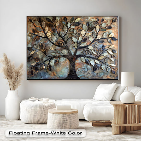 Earthy tones define this beautiful Tree of Life 3D Style Botanical best canvas prints art, showcasing bronze and copper leaves.