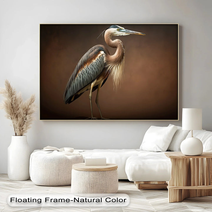 Elegant Heron on Earth Tones – Bird Portrait Canvas Print - MyPhotoStation