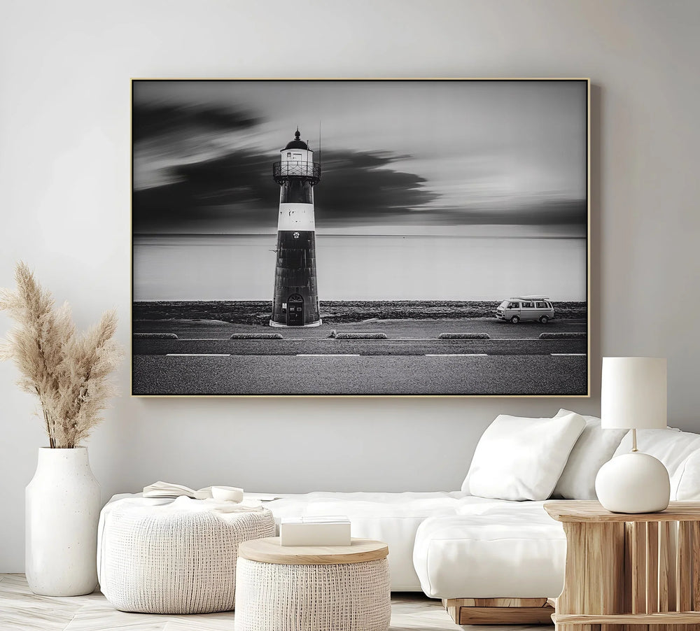 Van by the Sea – minimalist coastal wall art.

