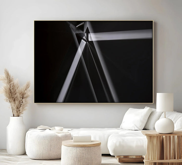 Fractured Geometry – contemporary black and white light pattern artwork.

