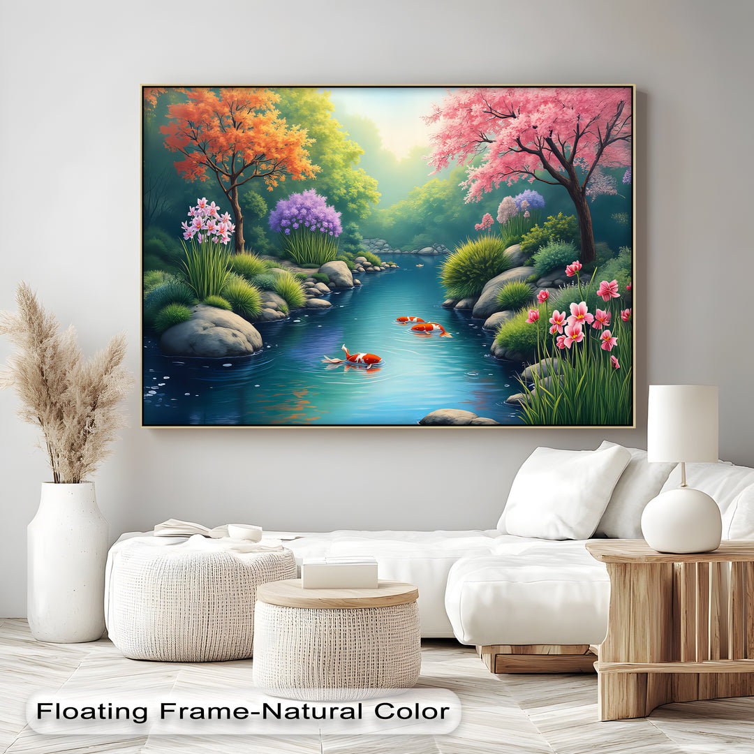Tranquil Koi Pond – Japanese Garden Canvas Wall Art | Framed Art