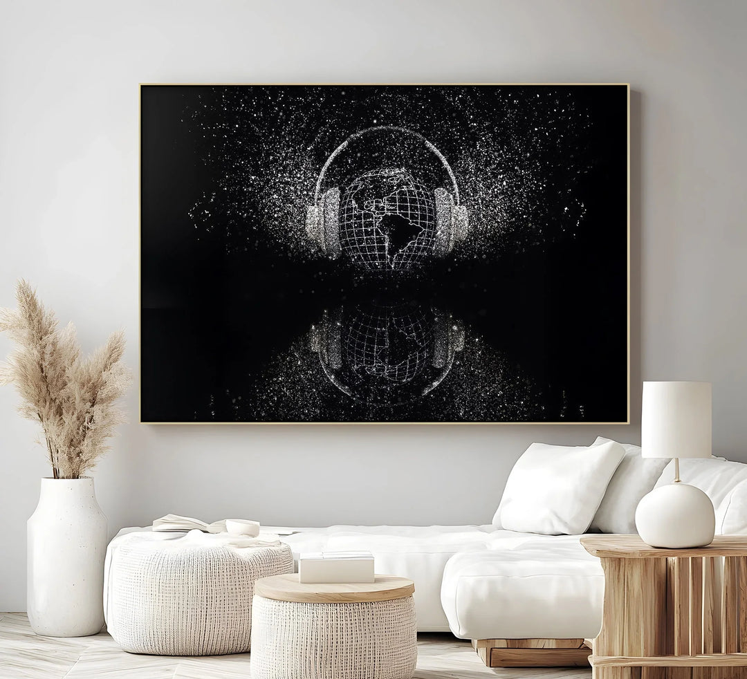 Global Soundscape – Digital Headphones World Map Canvas Print - MyPhotoStation