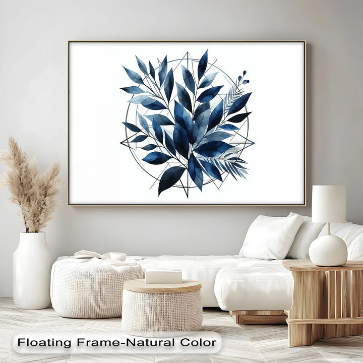 Geometric Botanical Harmony – Blue Leaf Canvas Print - MyPhotoStation