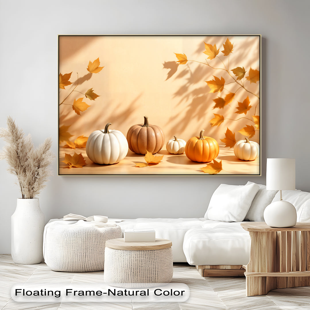 Golden Harvest – Minimalist Pumpkins Canvas Wall Art | Framed Artwork