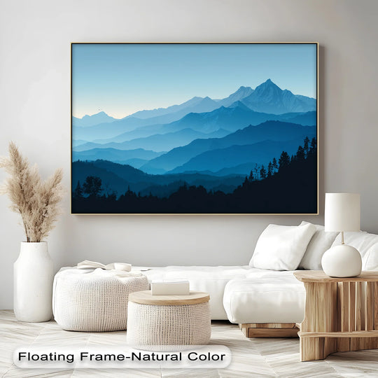 Depicting the darkest area, this canvas print shows a layered mountain landscape, creating a peaceful canvas wall decor with tranquil blue horizons.