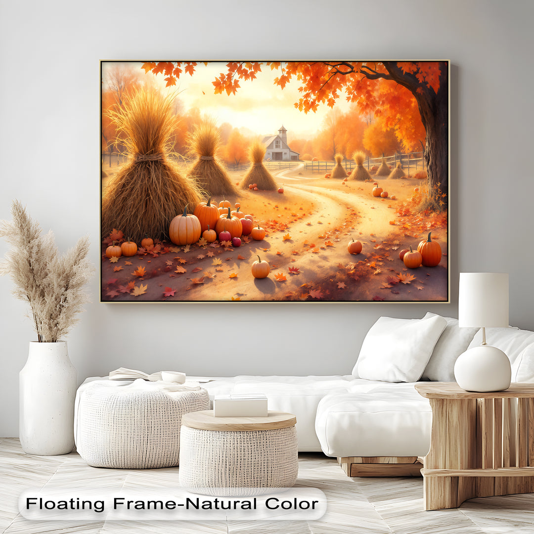 Autumn Pathway – Farmhouse Pumpkin Fall Canvas Wall Art | Framed Art