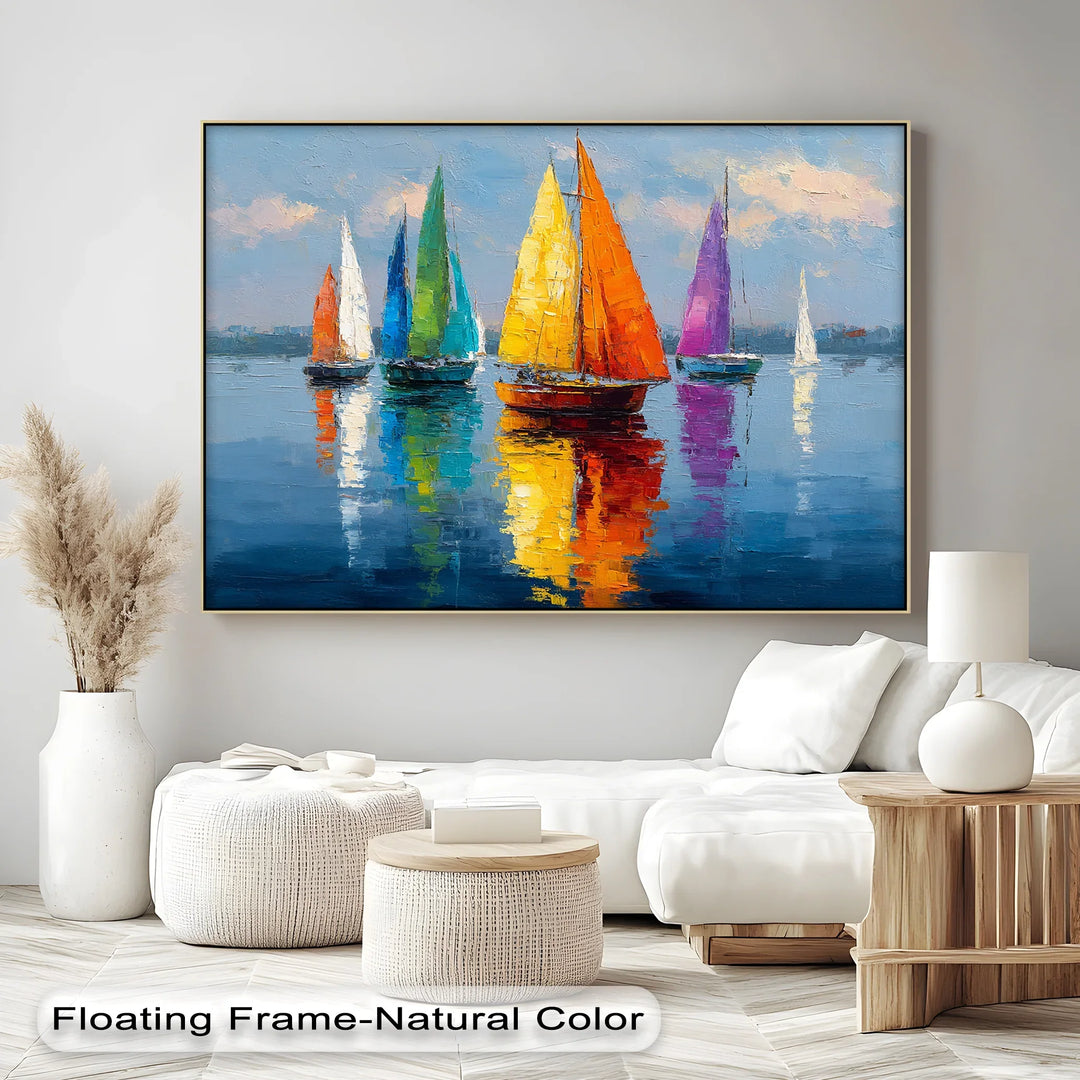 Colorful Sailboats on Water – Vibrant Nautical Canvas Print - MyPhotoStation