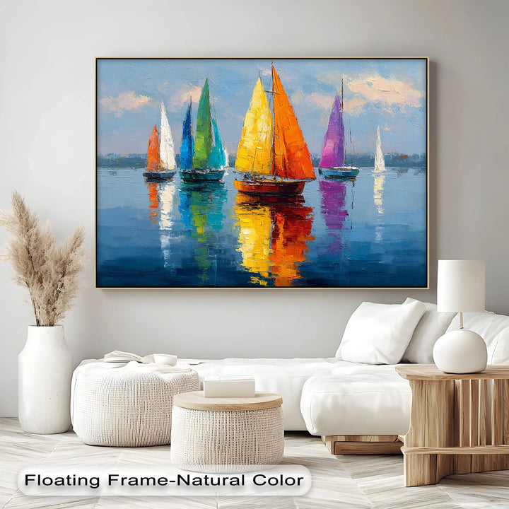 Colorful Sailboats on Water – Vibrant Nautical Canvas Print - MyPhotoStation