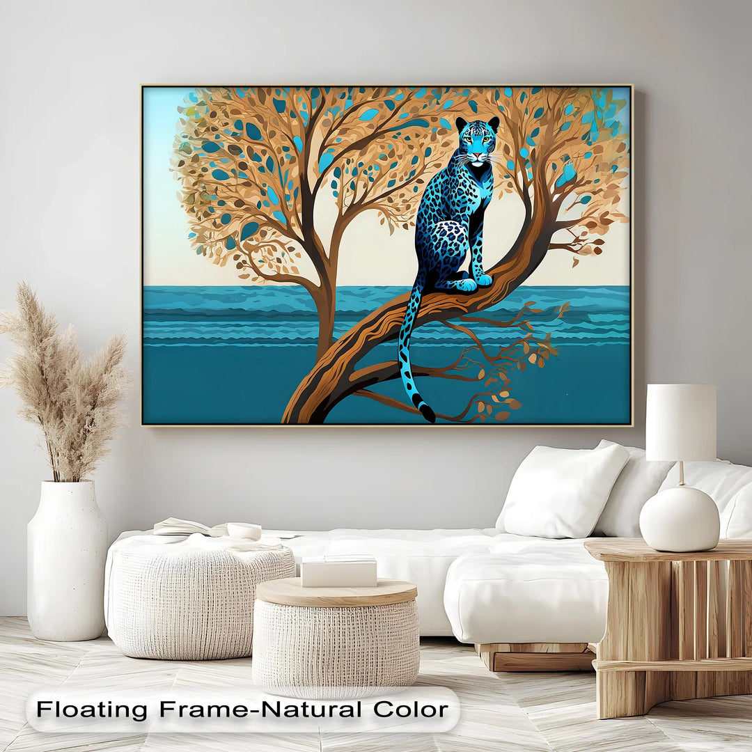 Blue Leopard in Tranquil Tree – Modern Jungle Animal Canvas Print - MyPhotoStation