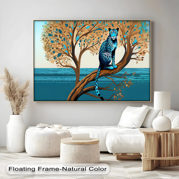 Blue Leopard in Tranquil Tree – Modern Jungle Animal Canvas Print - MyPhotoStation