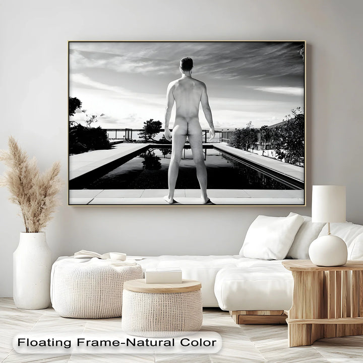 Stillness Before the Dive – Black and White Male Nude Canvas Print - MyPhotoStation