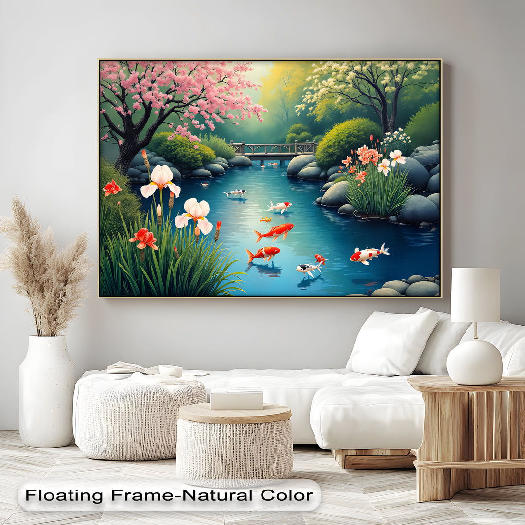 Serenity in Bloom – Japanese Koi Pond Canvas Wall Art | Canvas Prints