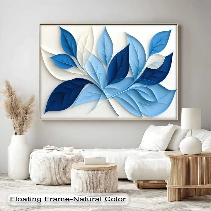 Blue Botanical Harmony – Minimalist Leaf Pattern Canvas Print - MyPhotoStation