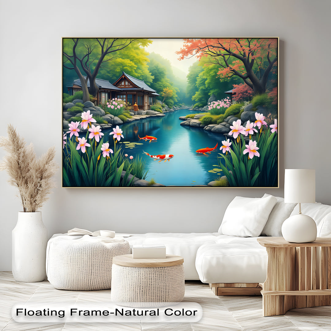 Zen Koi Pond by Japanese House – Canvas Wall Art | Framed Art