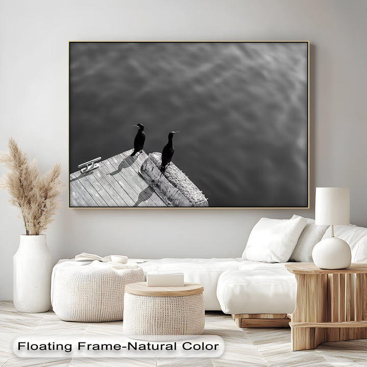 Twin Watchers – Minimalist Black and White Seabird Canvas Print
