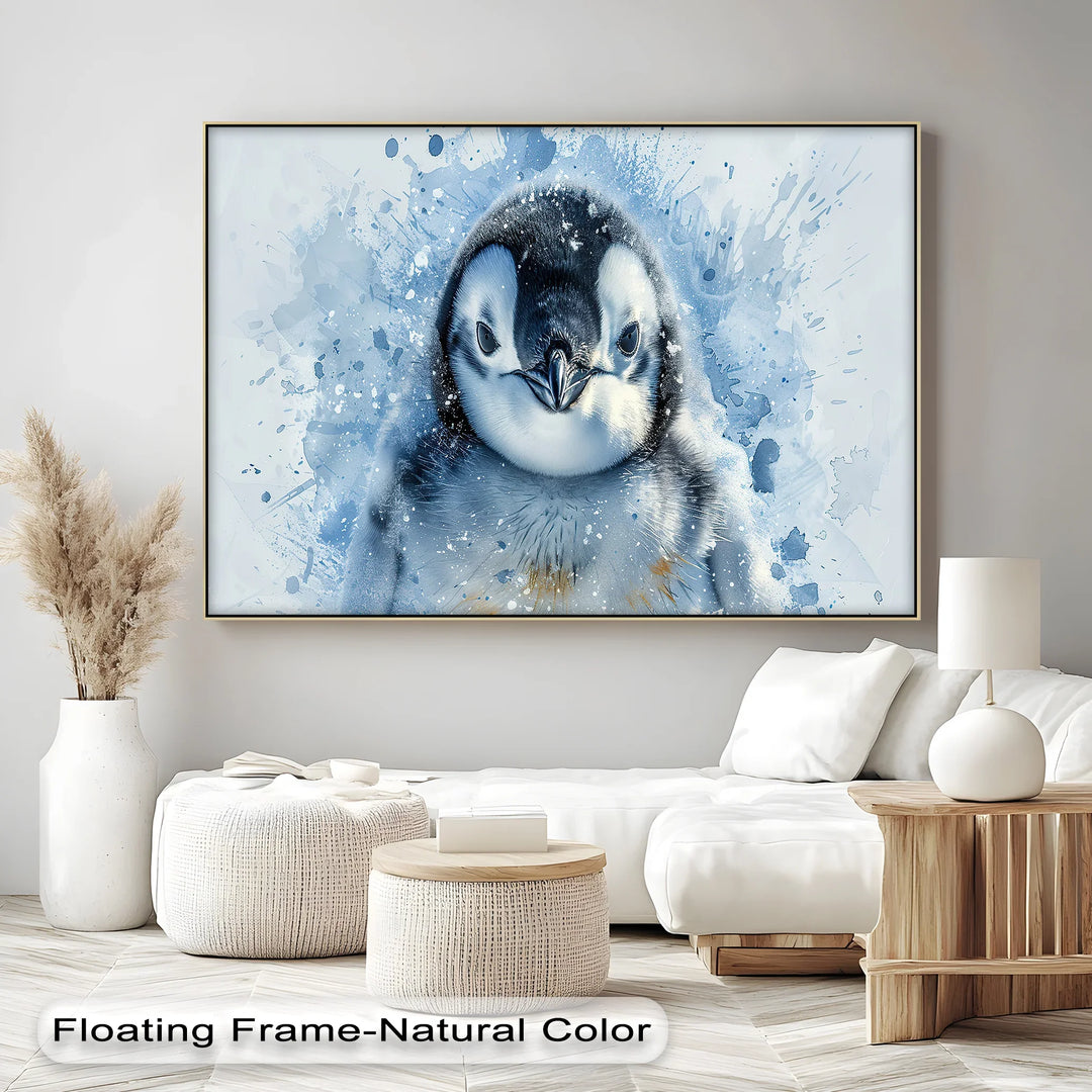 Baby Penguin Splash – Watercolor Arctic Animal Canvas Print - MyPhotoStation
