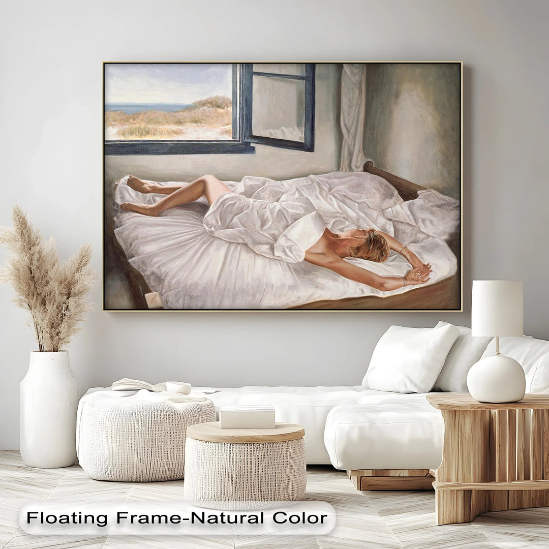 Sunlit Morning – Nude in White Sheets by the Window Canvas Print - MyPhotoStation