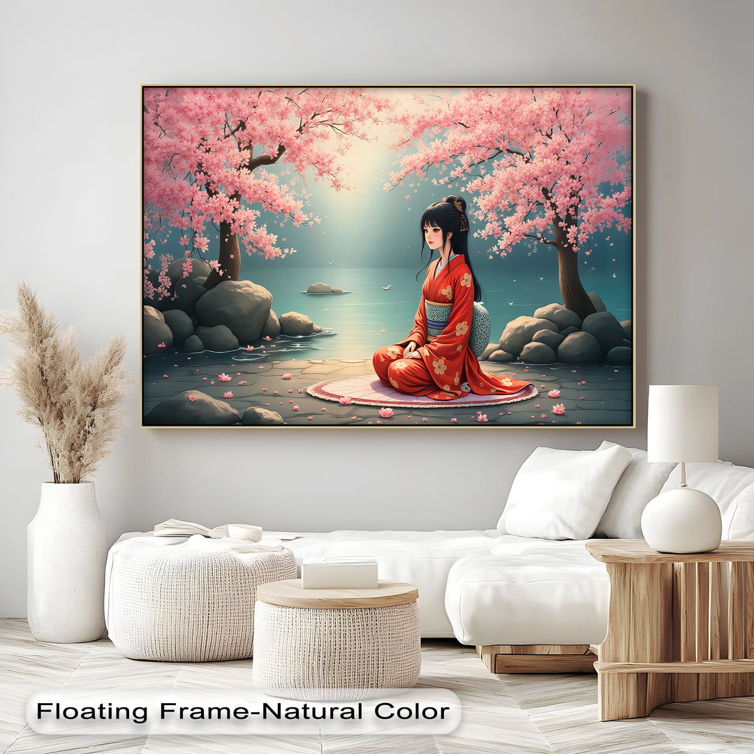 Cherry Blossom Serenity – Japanese Geisha Kimono Canvas Wall Art | Canvas Art
