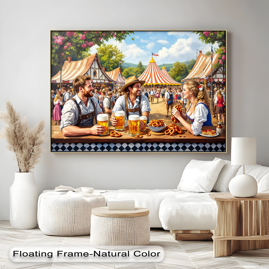 Oktoberfest Friends – Bavarian Beer & Pretzel Canvas Wall Art | Canvas Art