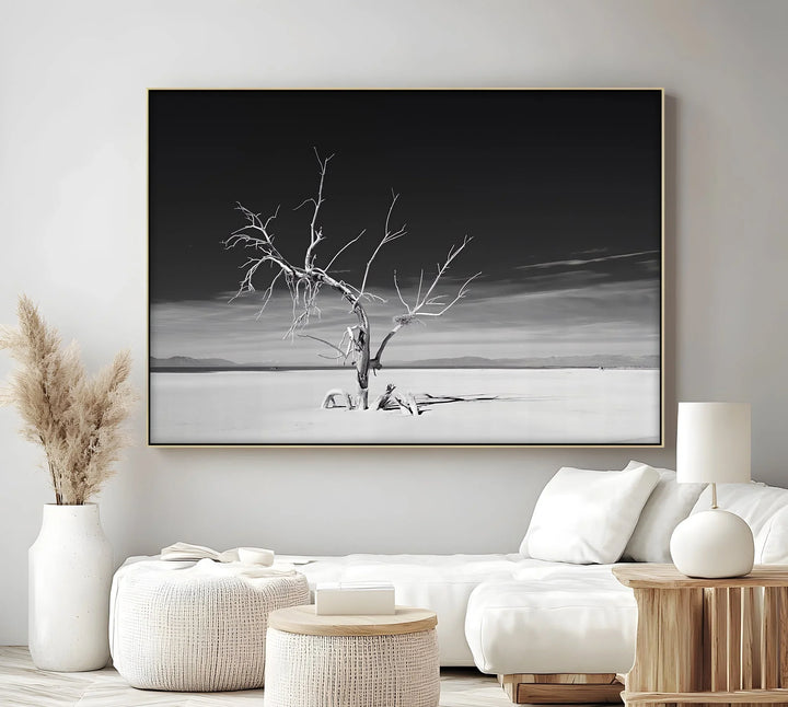 Solitary Resilience – Black and White Desert Tree Canvas Print - MyPhotoStation
