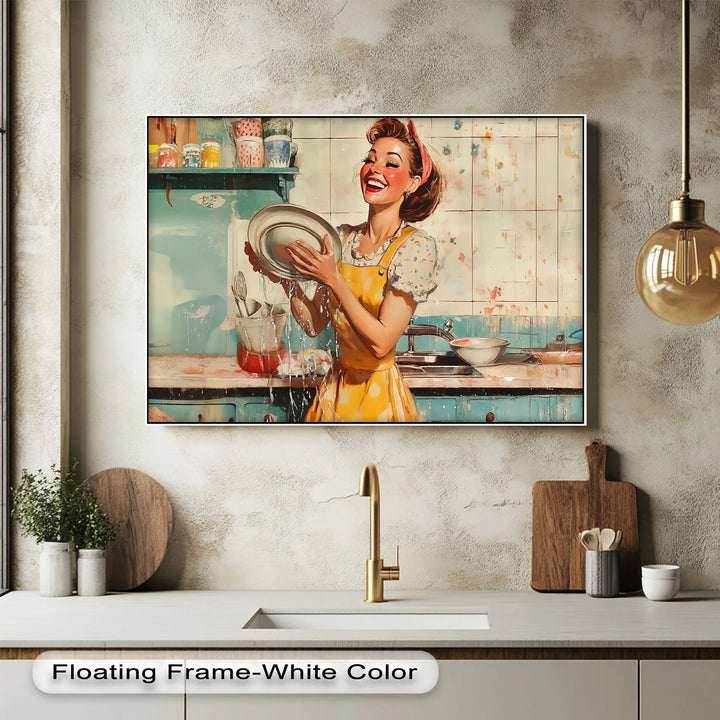 Cheerful Retro Dishwashing – Vintage Kitchen Canvas Prints - MyPhotoStation