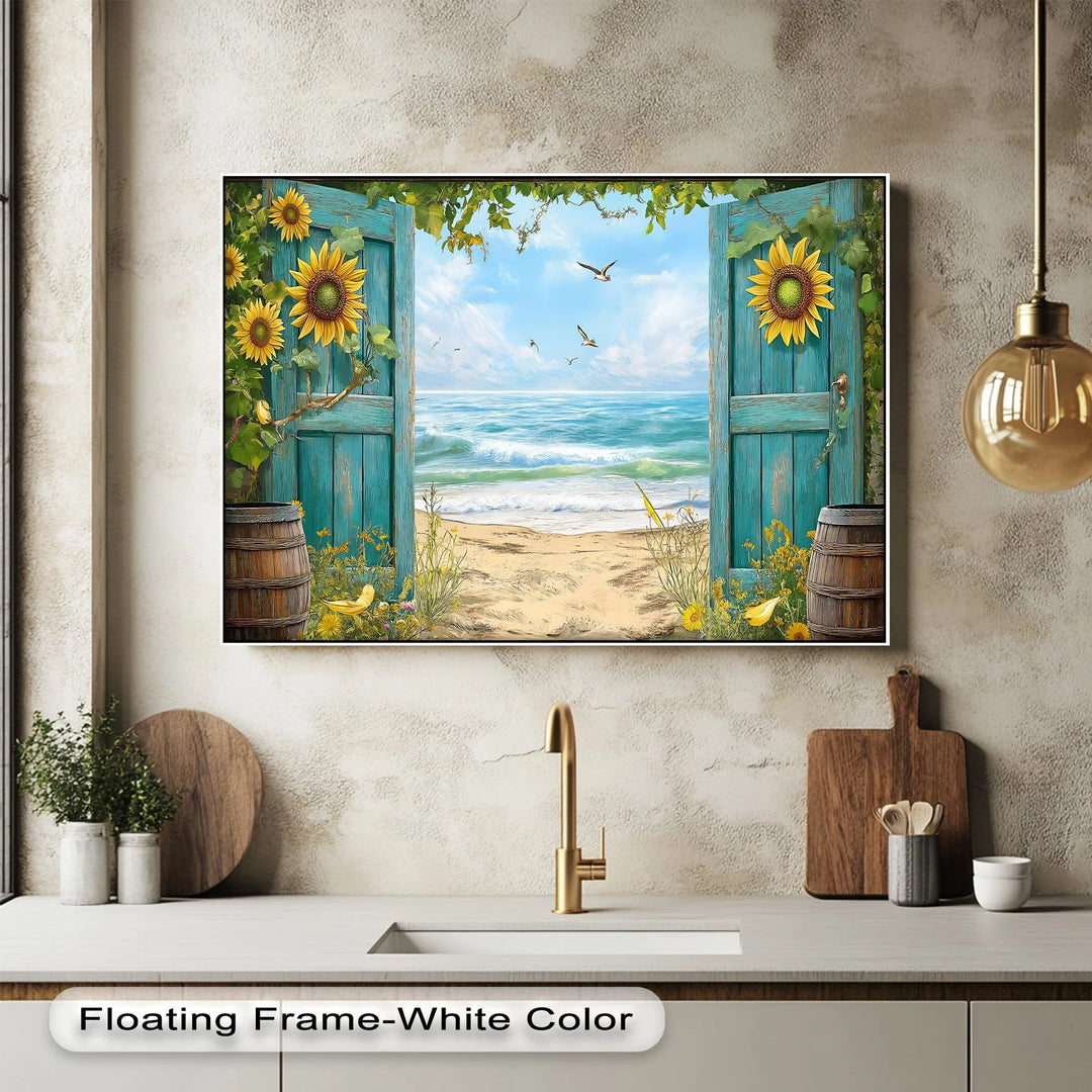 Open Door to the Sea – Coastal Beach Scene Kitchen Canvas Print - MyPhotoStation