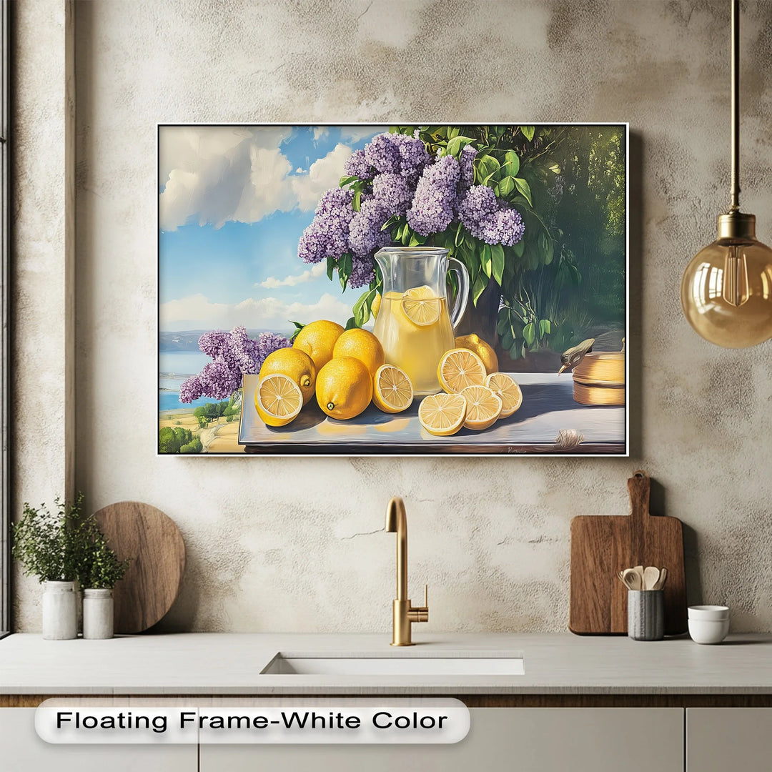 Summer Lemonade Charm – Lemons and Lilacs Kitchen Canvas Print - MyPhotoStation