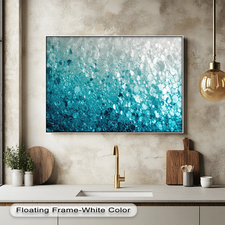 Vibrant turquoise and aqua hues dominate this abstract water texture, a beautiful display of best canvas prints featuring effervescent bubbles.