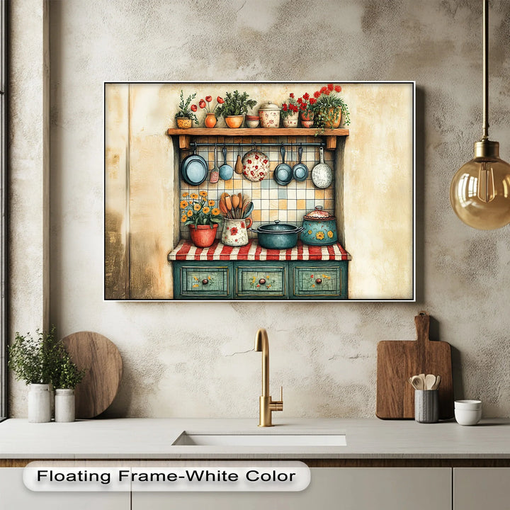 Rustic Cottage Kitchen Shelf – Vintage Kitchen Canvas Print - MyPhotoStation