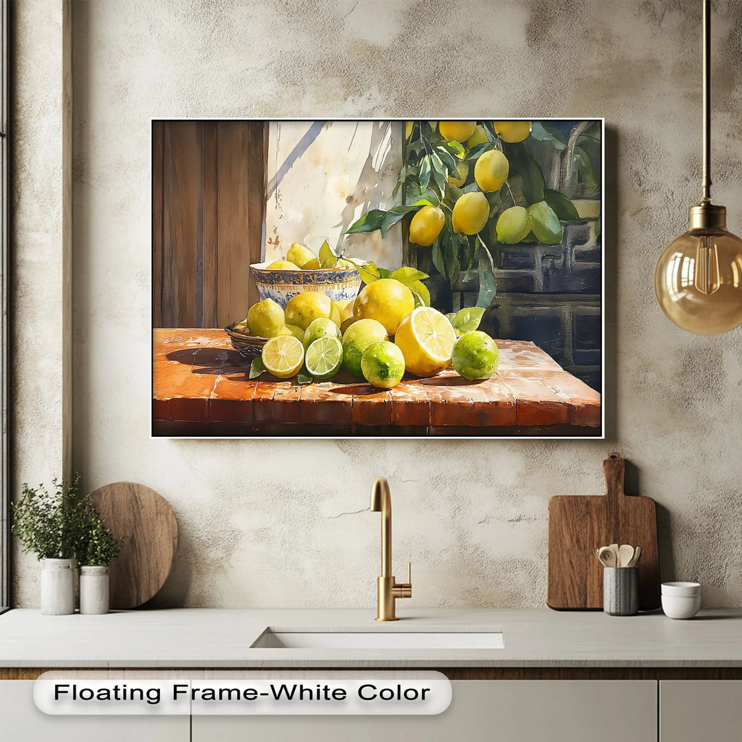 Sunlit Citrus Still Life – Mediterranean Lemons and Limes Kitchen Canvas Print - MyPhotoStation