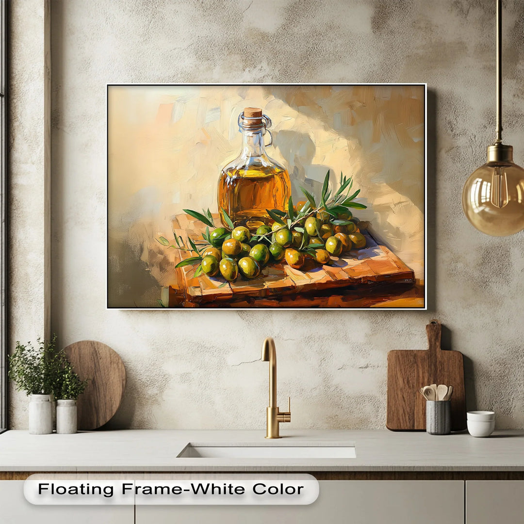 Golden Harvest – Olive Oil and Branches Canvas Wall Art - MyPhotoStation