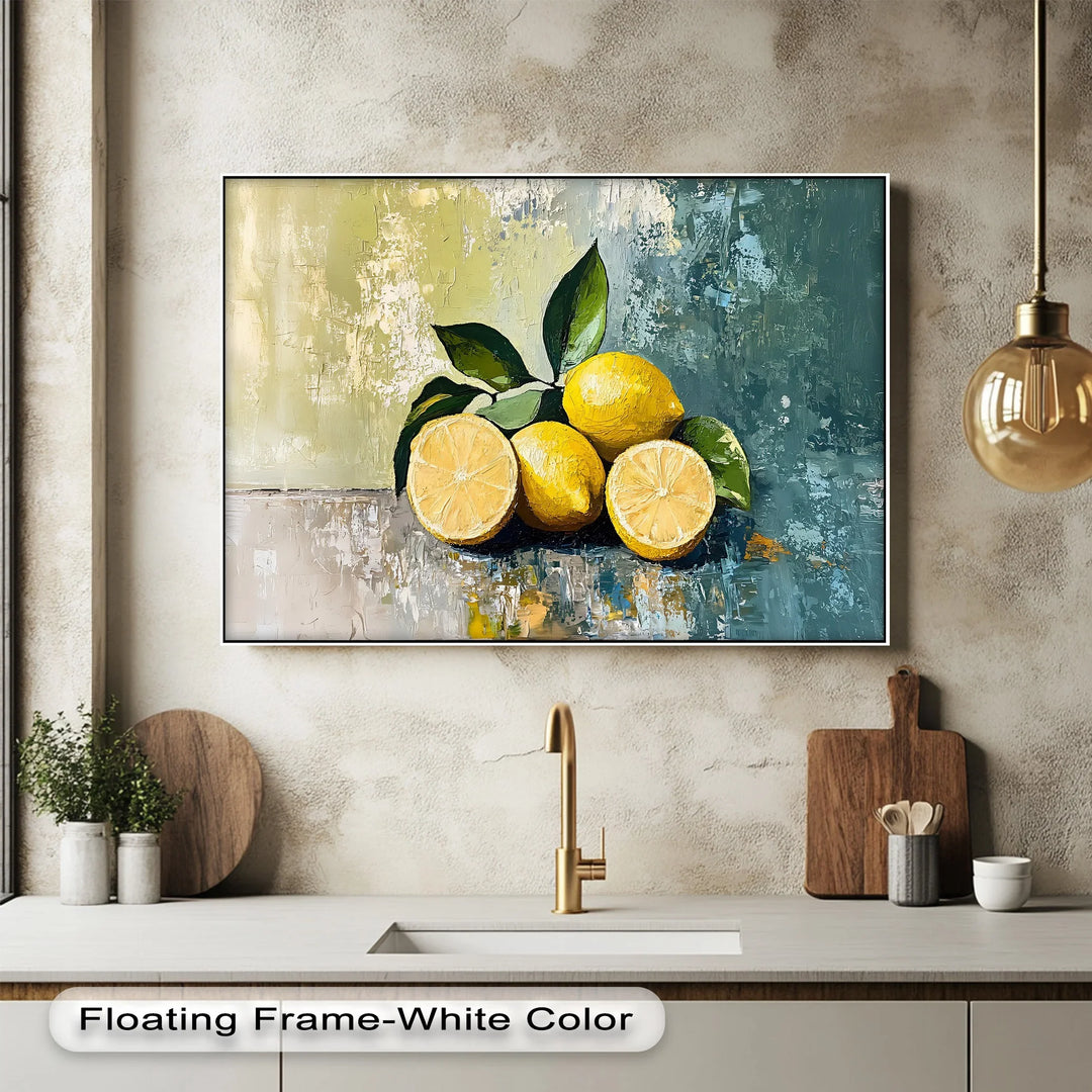 Vibrant Lemons on Blue – Textured Still Life Kitchen Canvas Art - MyPhotoStation
