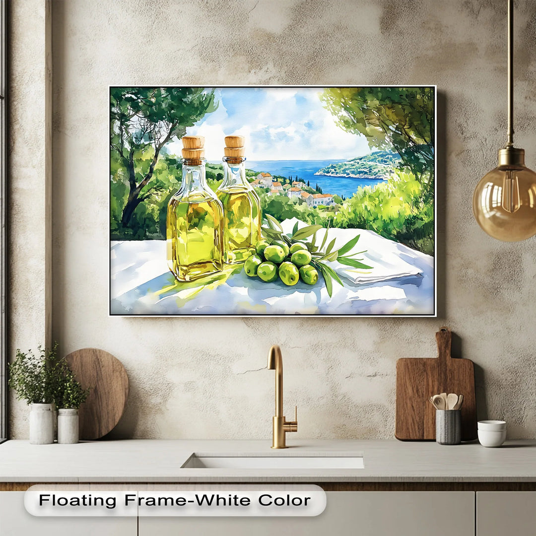 Mediterranean Harvest – Olive Oil Bottles Kitchen Canvas Print - MyPhotoStation
