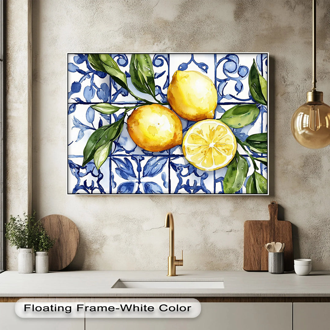 Mediterranean Lemons & Blue Tile Art – Kitchen Canvas Print - MyPhotoStation