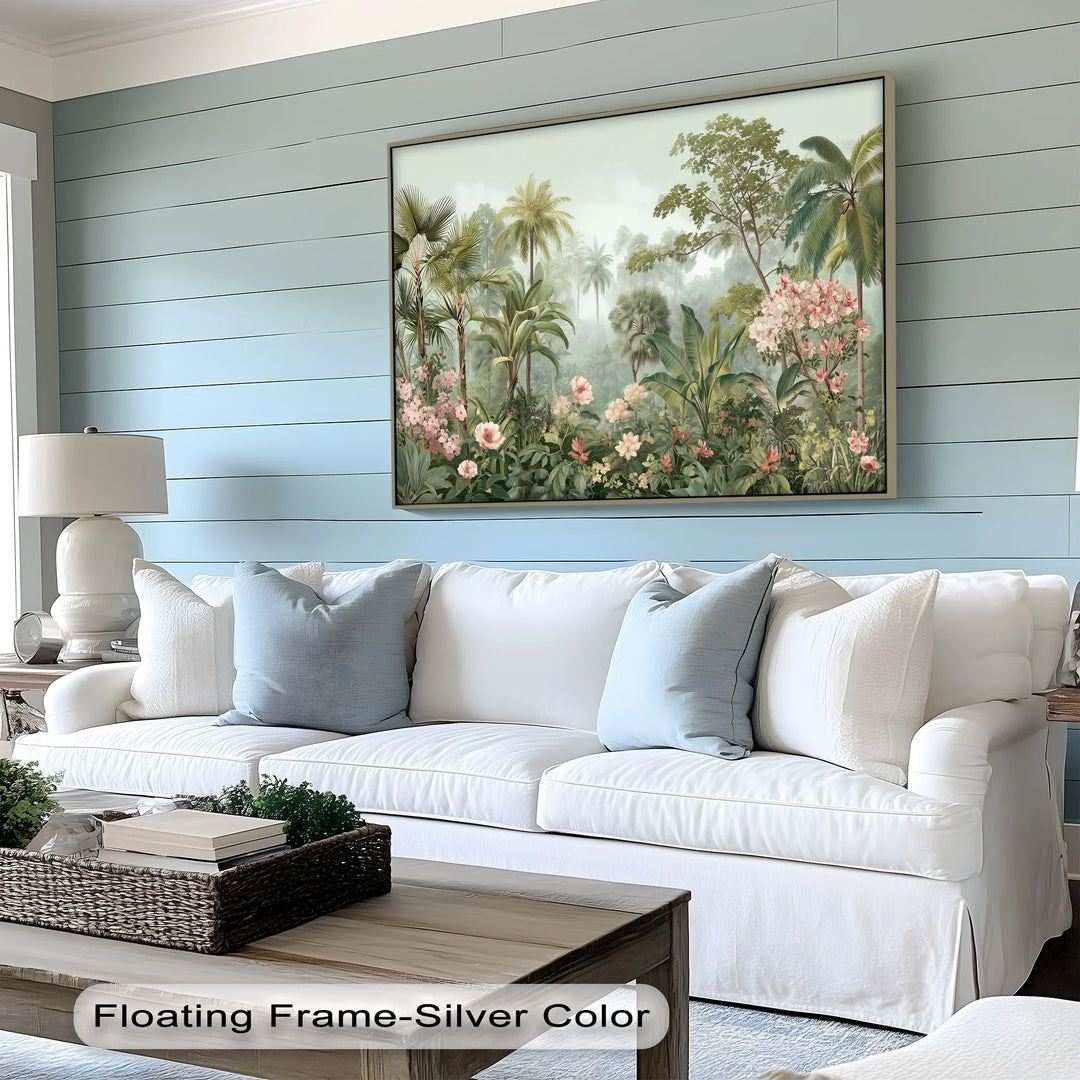 Misty jungle foliage canvas picture for exotic interior style
