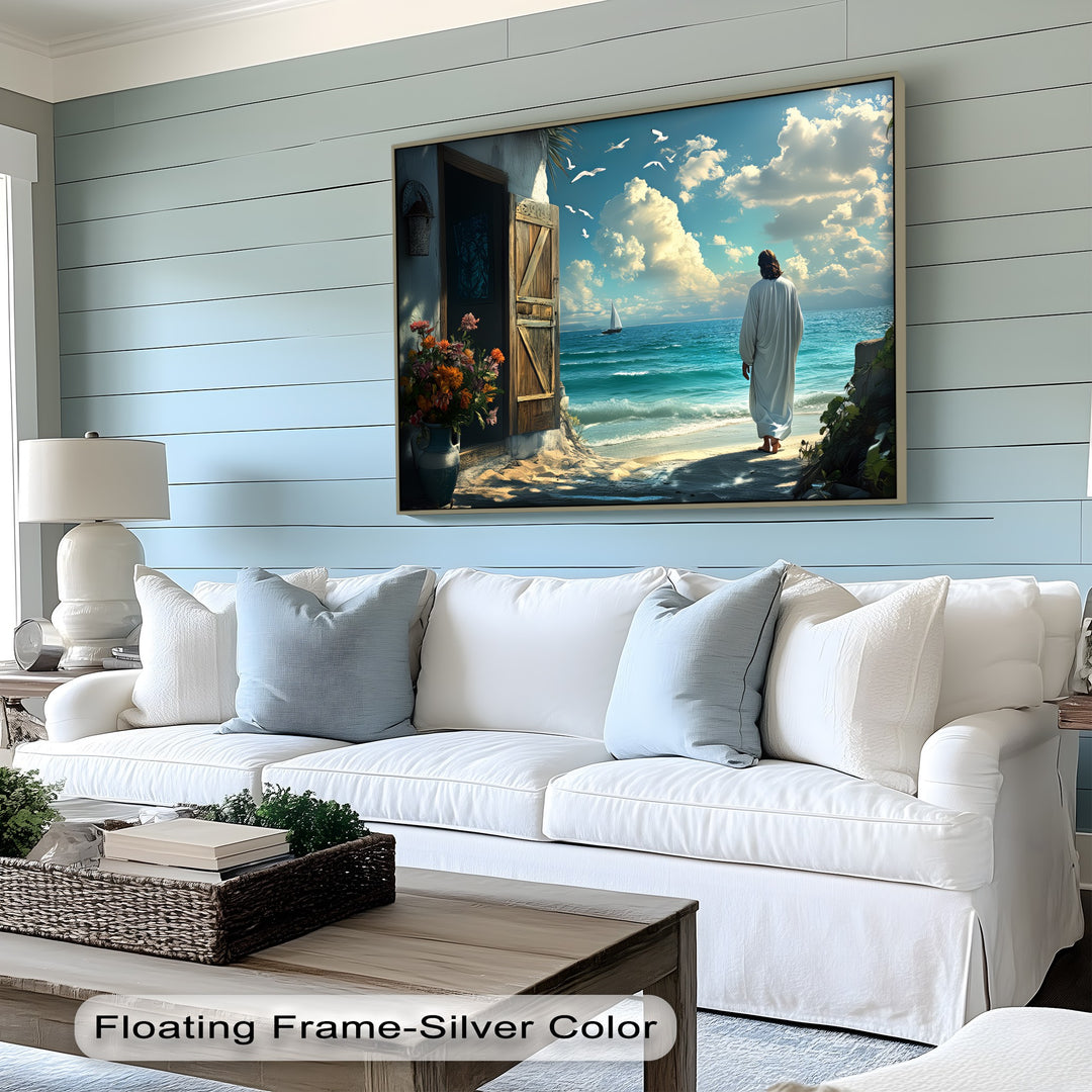 Peace by the Shore – Jesus Walking on the Beach Canvas Print