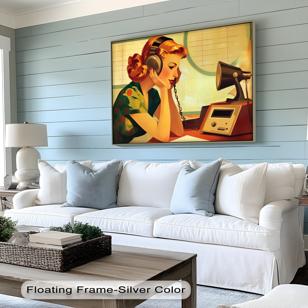 Echoes of Elegance – Retro Radio Lady Canvas Print