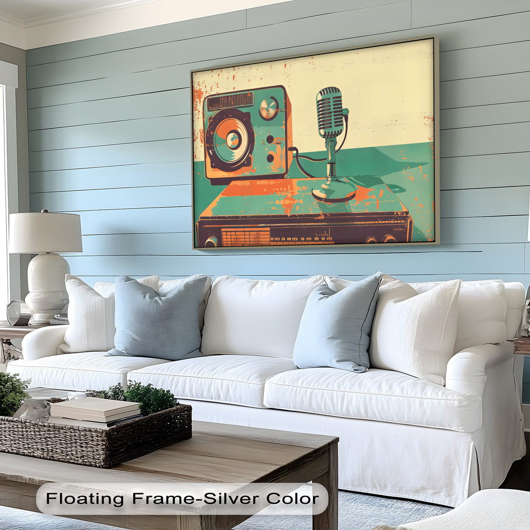 On-Air Echo – Retro Microphone & Speaker Setup Canvas Print