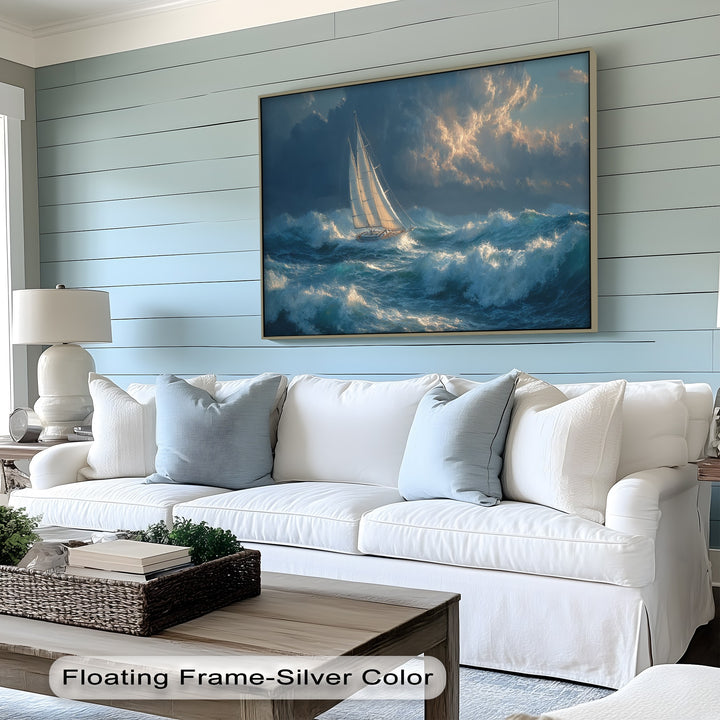 Racing the Storm – Dramatic Ocean Sailboat Scene Canvas Print