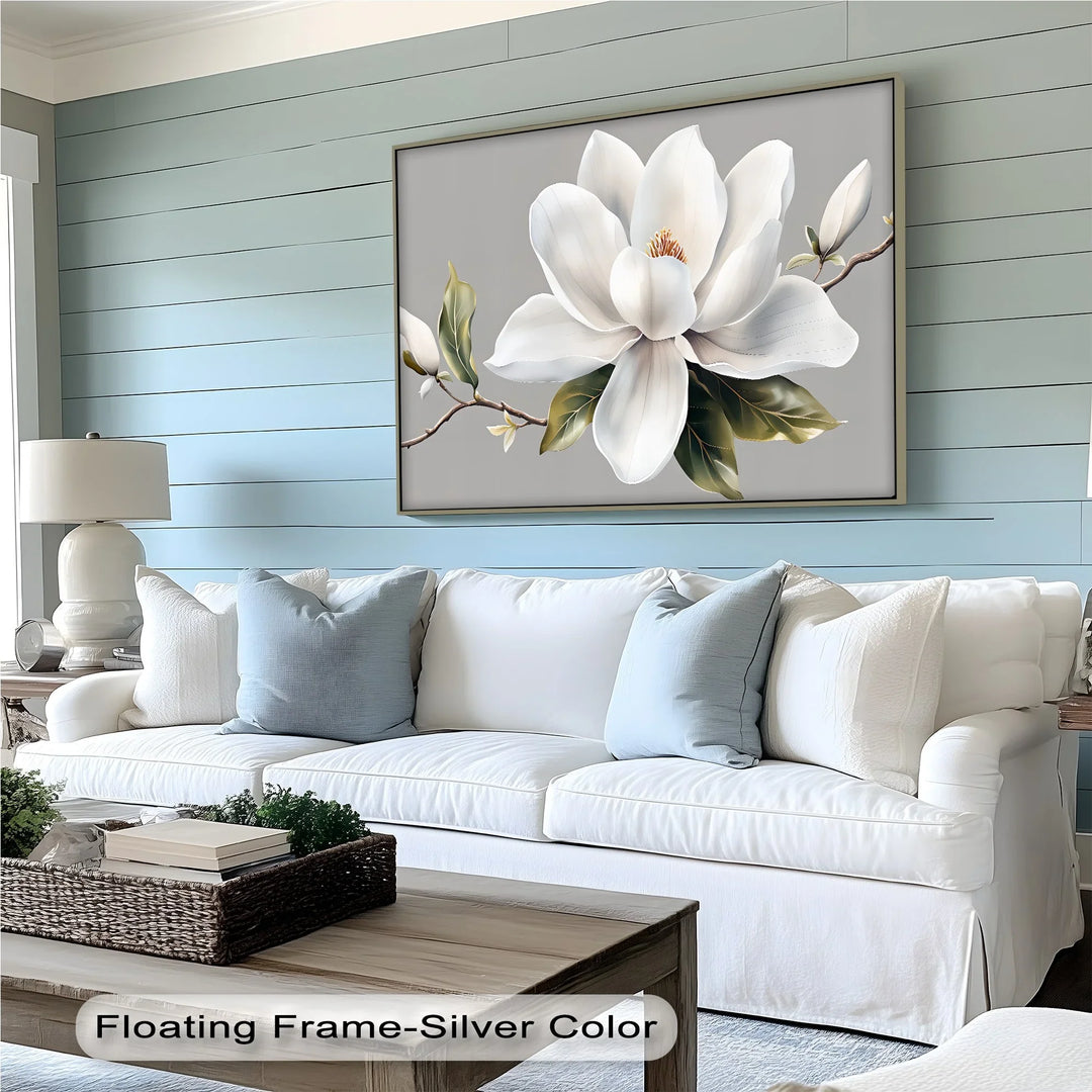 White Magnolia Bloom – Elegant Minimalist Floral Canvas Wall Art - MyPhotoStation