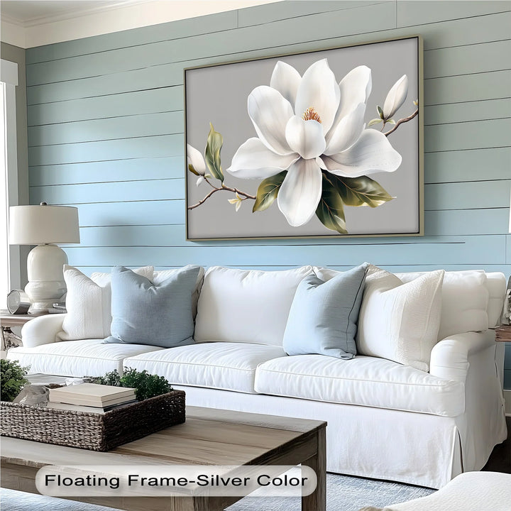 White Magnolia Bloom – Elegant Minimalist Floral Canvas Wall Art - MyPhotoStation