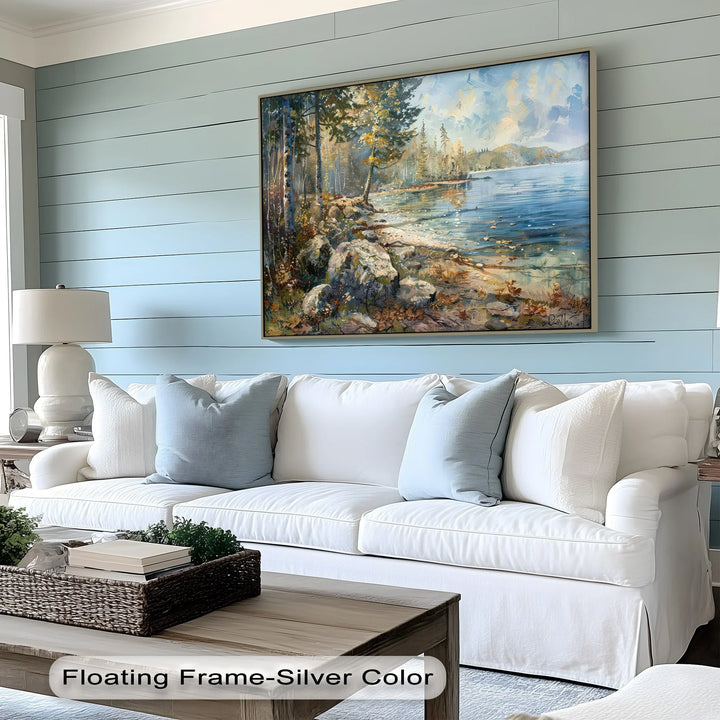 Whispers by the Lake – Tranquil Forest Shoreline Landscape Canvas Print