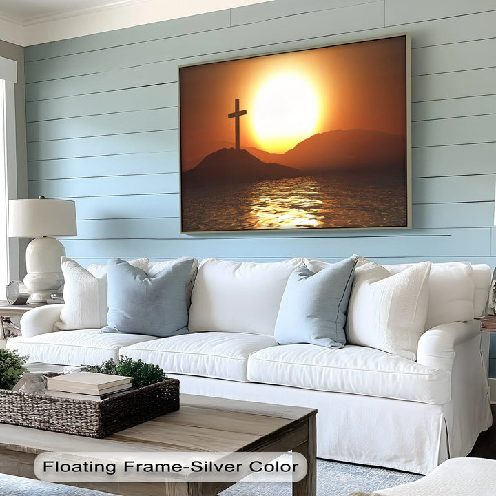 Sunset Cross on the Hill – Peaceful Christian Canvas Print