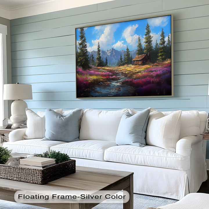 Tranquil Wilderness Cabin – Colorful Mountain Meadow Canvas Print