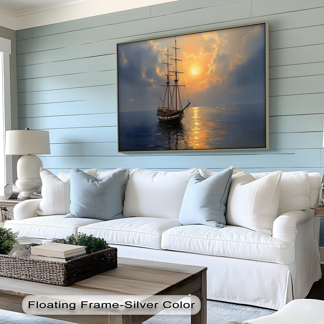 Golden Horizon Voyage – Sailing Ship Sunset Canvas Wall Art | Canvas Art