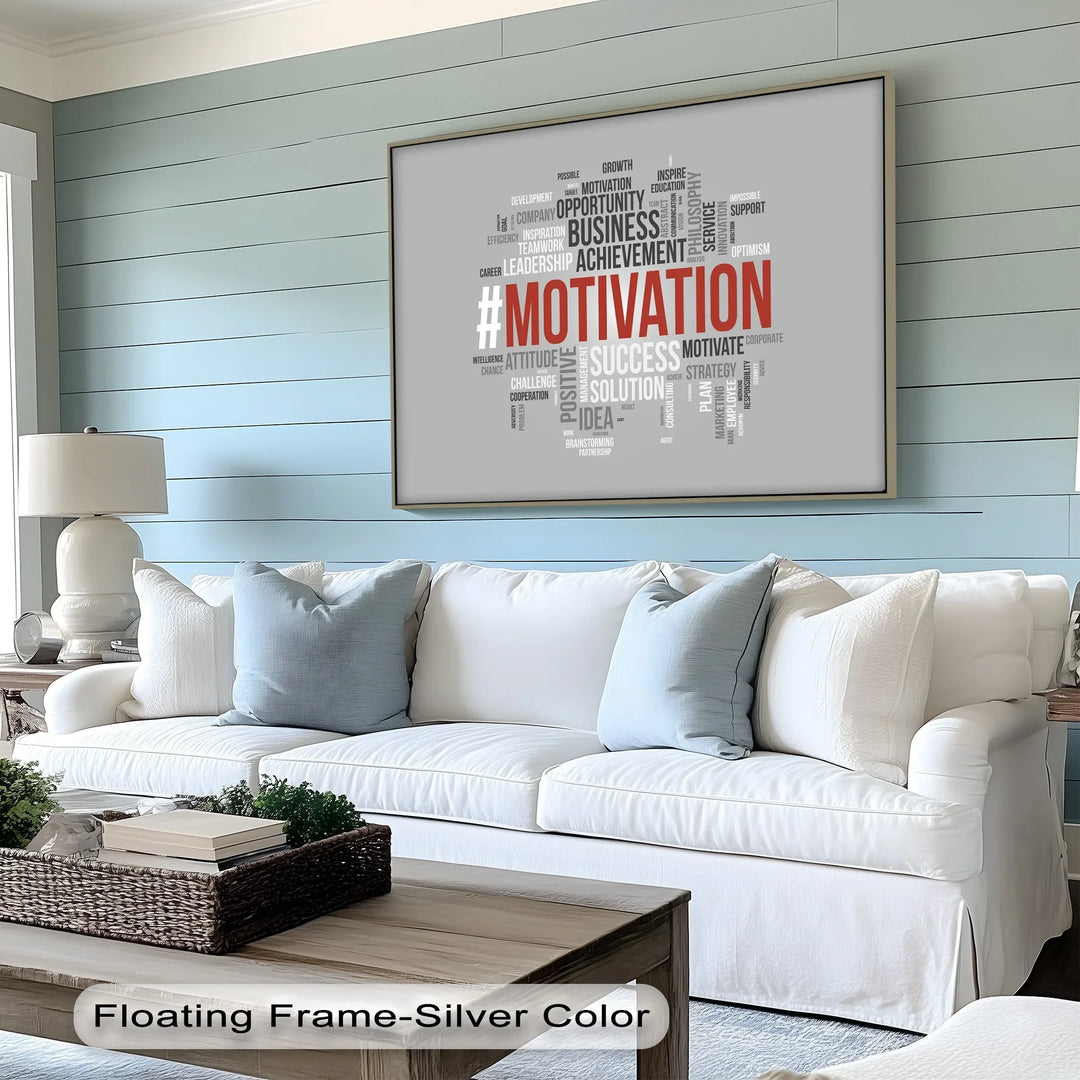 MOTIVATION Word Cloud – Modern Gray Canvas Print