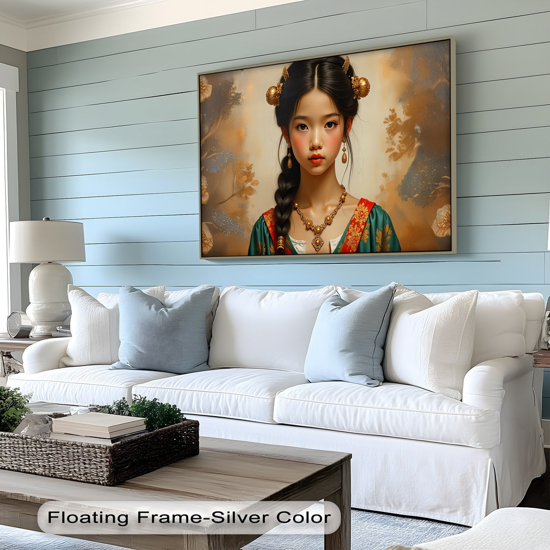 Golden Grace – Oriental Princess Portrait Canvas Wall Art | Biggest Canvas
