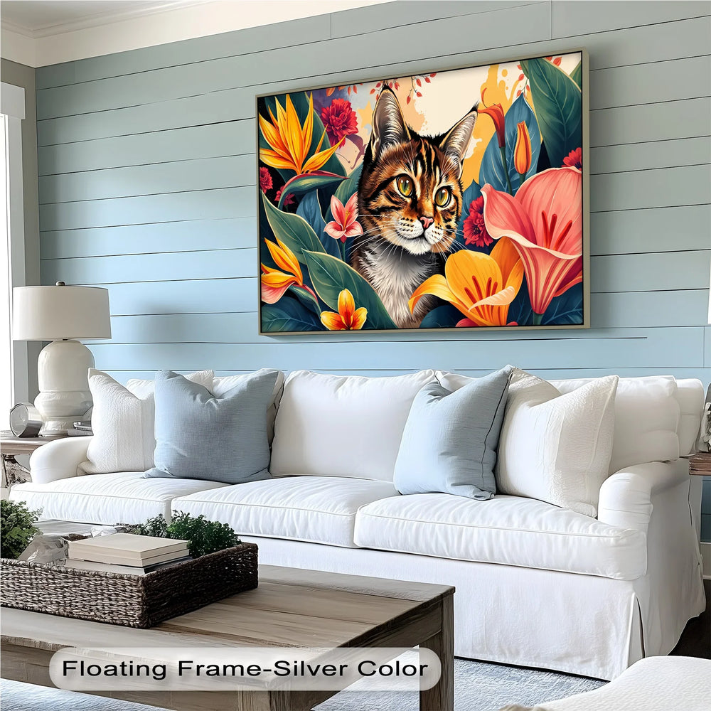 Tabby Cat Surrounded by Tropical Flowers - Cat Canvas Print - MyPhotoStation